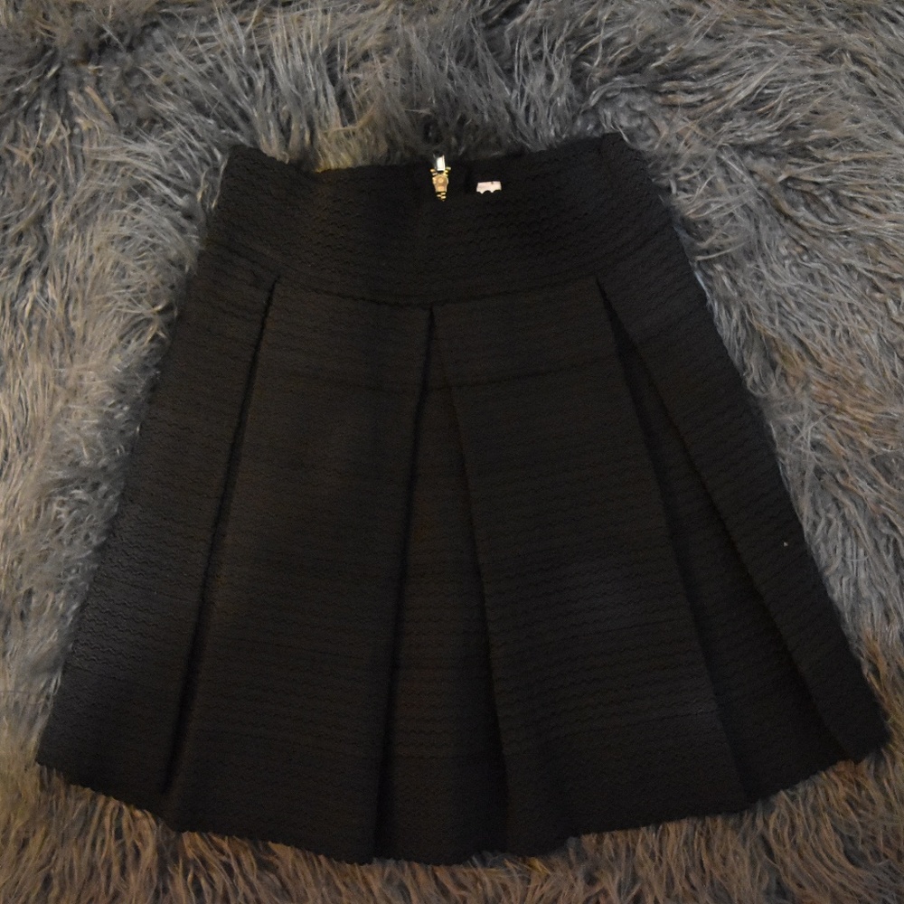 High-Waisted Textured Black Pleated Mini Skirt